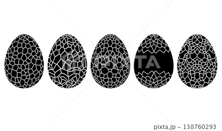 Black Solid Mosaic Pattern Egg Silhouettes Set of Six on White Background 138760293