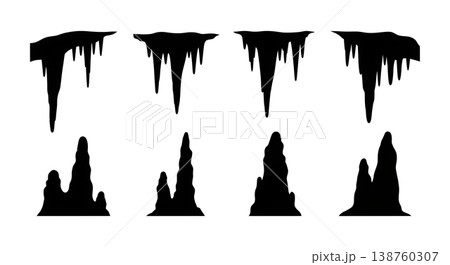 Black Solid Mountain Cave Formation Silhouettes Set of Six on White Background Black Solid Mountain Cave Formation Silhouettes Set of Six on White Background 138760307