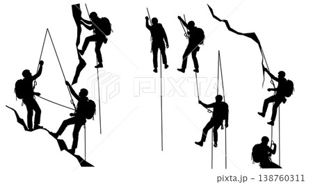 Black Solid Climber Silhouettes Set of Six on White Background Black Solid Climber Silhouettes Set of Six on White Background 138760311