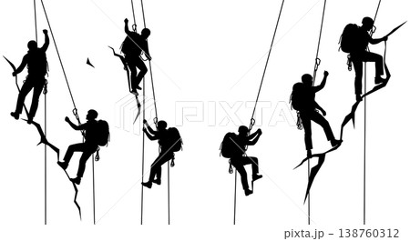 Black Solid Climber Silhouettes Set of Six on White Background Black Solid Climber Silhouettes Set of Six on White Background 138760312