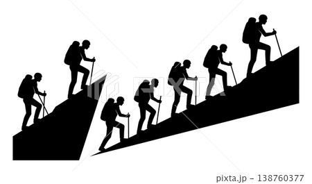 Black Solid Trekking Silhouettes Set of Six on White Background Black Solid Trekking Silhouettes Set of Six on White Background 138760377