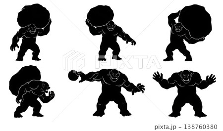Black Solid Mountain Troll Silhouettes Set of Six on White Background Black Solid Mountain Troll Silhouettes Set of Six on White Background 138760380