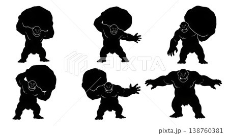 Black Solid Mountain Troll Silhouettes Set of Six on White Background Black Solid Mountain Troll Silhouettes Set of Six on White Background 138760381
