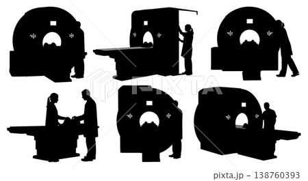 Black Solid MRI Tech Silhouettes Set of Six on White Background 138760393