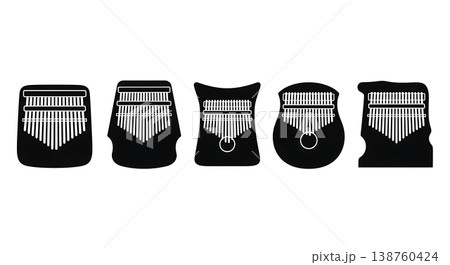 Black Solid Kalimba Silhouettes Set of Six on White Background 138760424