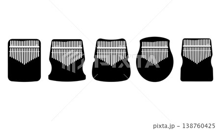 Black Solid Kalimba Silhouettes Set of Six on White Background 138760425