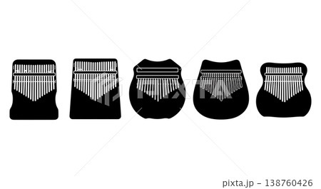 Black Solid Kalimba Silhouettes Set of Six on White Background 138760426