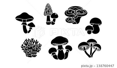 Black Solid Mycological Mushroom Wreath and Frame Silhouettes 138760447
