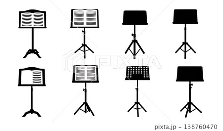 Black Solid Music Stand Silhouettes Set of Six on White Background Black Solid Music Stand Silhouettes Set of Six on White Background 138760470