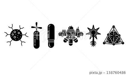 Black Solid Nanobot Drug Delivery Silhouettes Set of Six on White Background 138760486