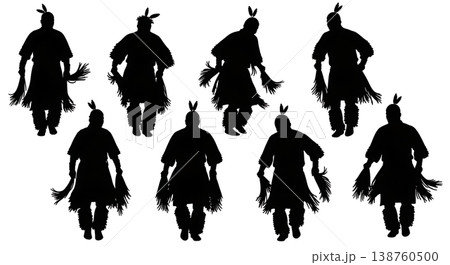 Black Solid Native American Grass Dance Silhouettes Set of Six on White Background 138760500
