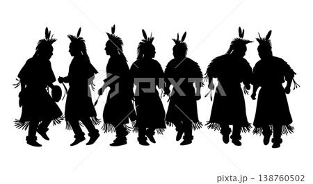 Black Solid Native American Grass Dance Silhouettes Set of Six on White Background Black Solid Native American Grass Dance Silhouettes Set of Six on White Background 138760502