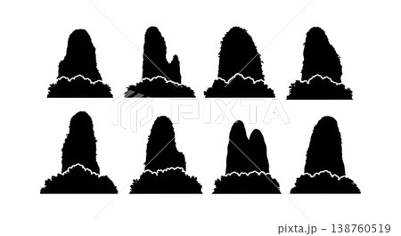 Black Solid Karst Pillar Forest Silhouettes Set of Six on White Background Black Solid Karst Pillar Forest Silhouettes Set of Six on White Background 138760519