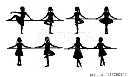 Black Solid Kid Ballet Silhouettes Set of Six on White Background Black Solid Kid Ballet Silhouettes Set of Six on White Background 138760543