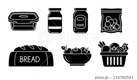 Black Solid Kitchen Storage Containers Silhouettes Set of Six on White Background Black Solid Kitchen Storage Containers Silhouettes Set of Six on White Background 138760581