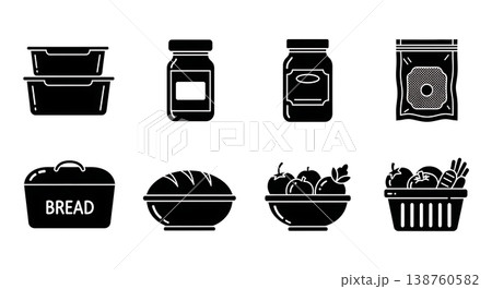 Black Solid Kitchen Storage Containers Silhouettes Set of Six on White Background 138760582