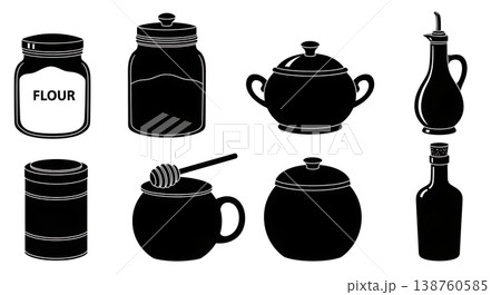 Black Solid Kitchen Storage Silhouettes Set of Six on White Background 138760585