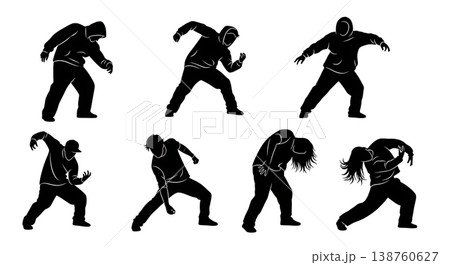 Black Solid Krumping Silhouettes Set of Six on White Background Black Solid Krumping Silhouettes Set of Six on White Background 138760627