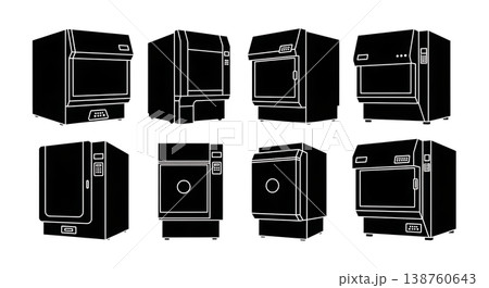 Black Solid Lab Incubator Silhouettes Set of Six on White Background Black Solid Lab Incubator Silhouettes Set of Six on White Background 138760643