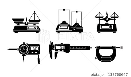 Black Solid Lab Scale Silhouettes Set of Six on White Background 138760647