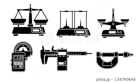 Black Solid Lab Scale Silhouettes Set of Six on White Background 138760648