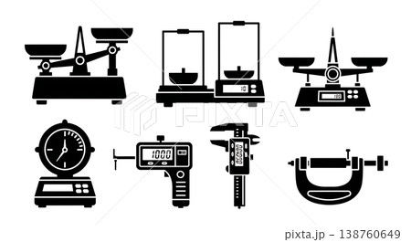 Black Solid Lab Scale Silhouettes Set of Six on White Background 138760649