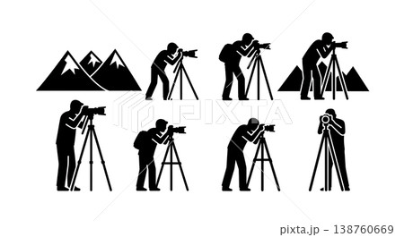 Black Solid Landscape Photographer Silhouettes Set of Six on White Background 138760669