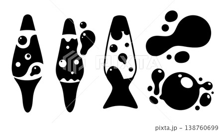 Black Solid Lava Lamp Liquid Set of Six on White Background Black Solid Lava Lamp Liquid Set of Six on White Background 138760699