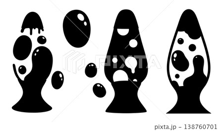 Black Solid Lava Lamp Liquid Set of Six on White Background Black Solid Lava Lamp Liquid Set of Six on White Background 138760701