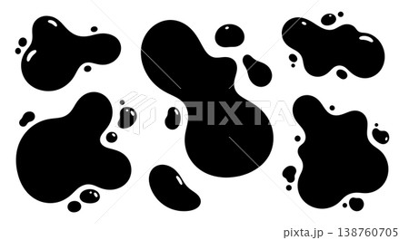 Black Solid Liquid Pod Silhouettes Set of Six on White Background Black Solid Liquid Pod Silhouettes Set of Six on White Background 138760705