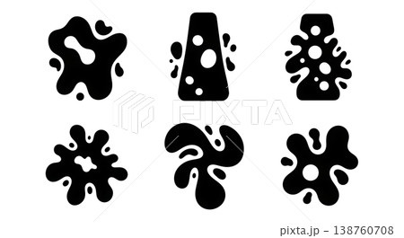 Black Solid Lava Lamp Blob Silhouettes Set of Six on White Background Black Solid Lava Lamp Blob Silhouettes Set of Six on White Background 138760708