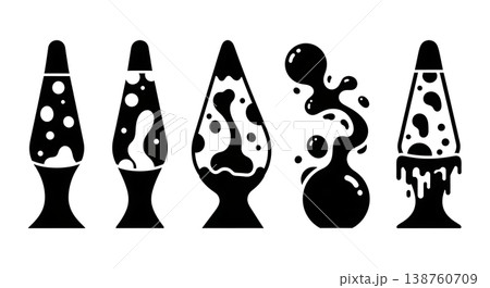 Black Solid Lava Lamp Blob Silhouettes Set of Six on White Background Black Solid Lava Lamp Blob Silhouettes Set of Six on White Background 138760709
