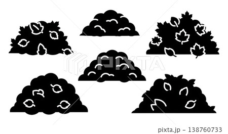 Black Solid Autumn Leaf Pile Silhouettes Collection of Six 138760733