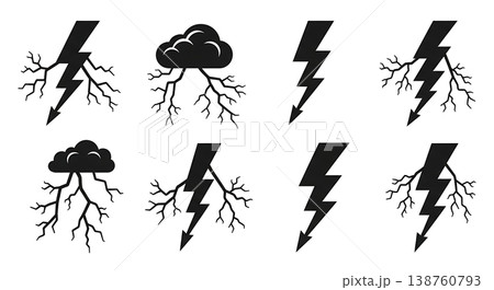 Black Solid Lightning Bolt Strike Silhouettes Set of Six Black Solid Lightning Bolt Strike Silhouettes Set of Six 138760793