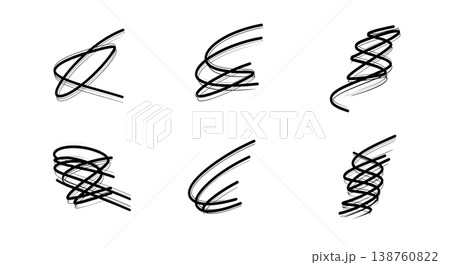 Black Solid Light Trail Motion Silhouettes Set of Six on White Background 138760822