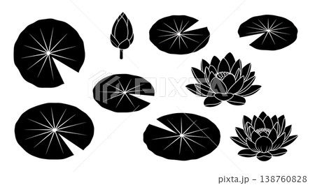 Assortment of Six Lily Pad and Lotus Flower Silhouettes Assortment of Six Lily Pad and Lotus Flower Silhouettes 138760828