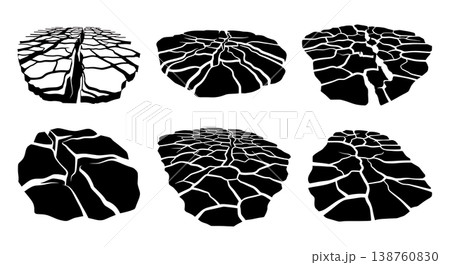 Black Solid Limestone Pavement Plateau Silhouettes Set of Six on White Background Black Solid Limestone Pavement Plateau Silhouettes Set of Six on White Background 138760830