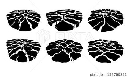 Black Solid Limestone Pavement Plateau Silhouettes Set of Six on White Background Black Solid Limestone Pavement Plateau Silhouettes Set of Six on White Background 138760831