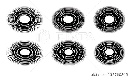 Black Solid Liquid Ripple Silhouettes Set of Six on White Background Black Solid Liquid Ripple Silhouettes Set of Six on White Background 138760846