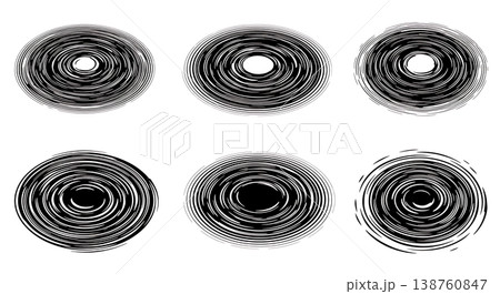 Black Solid Liquid Ripple Silhouettes Set of Six on White Background Black Solid Liquid Ripple Silhouettes Set of Six on White Background 138760847