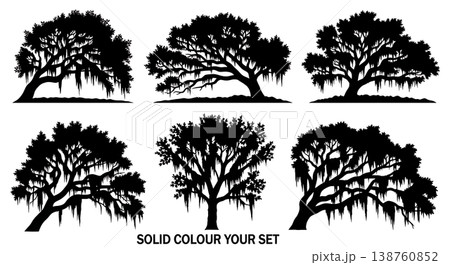 Black Solid Majestic Live Oak Tree Silhouettes Set of Six 138760852