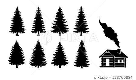 Black Solid Log Cabin Pine Silhouettes Set of Six Black Solid Log Cabin Pine Silhouettes Set of Six 138760854