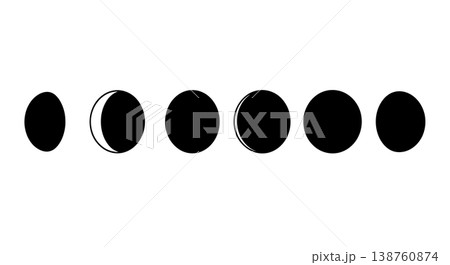 Black Solid Lunar Phase Silhouettes Set of Six on White Background Black Solid Lunar Phase Silhouettes Set of Six on White Background 138760874