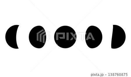 Black Solid Lunar Phase Silhouettes Set of Six on White Background Black Solid Lunar Phase Silhouettes Set of Six on White Background 138760875