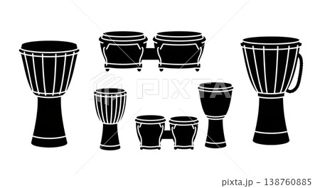 Black Solid Lute Silhouettes Set of Six on White Background 138760885