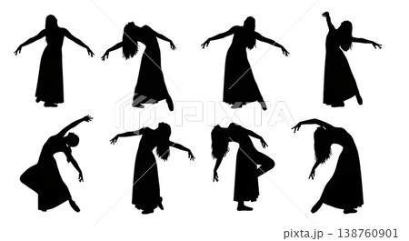 Black Solid Lyrical Dancer Silhouettes Set of Six on White Background 138760901