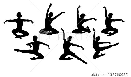 Black Solid Male Ballet Silhouettes Set of Six on White Background Black Solid Male Ballet Silhouettes Set of Six on White Background 138760925