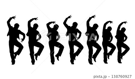Black Solid Male Flamenco Silhouettes Set of Six on White Background Black Solid Male Flamenco Silhouettes Set of Six on White Background 138760927