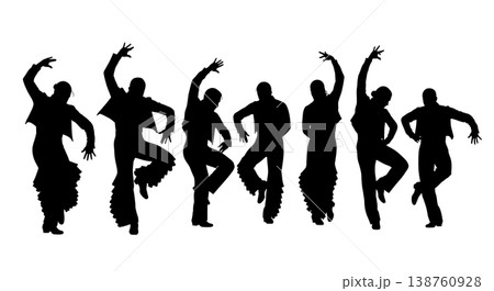 Black Solid Male Flamenco Silhouettes Set of Six on White Background Black Solid Male Flamenco Silhouettes Set of Six on White Background 138760928