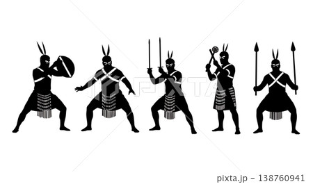 Black Solid Maori Haka Stance Silhouettes Set of Six on White Background Black Solid Maori Haka Stance Silhouettes Set of Six on White Background 138760941